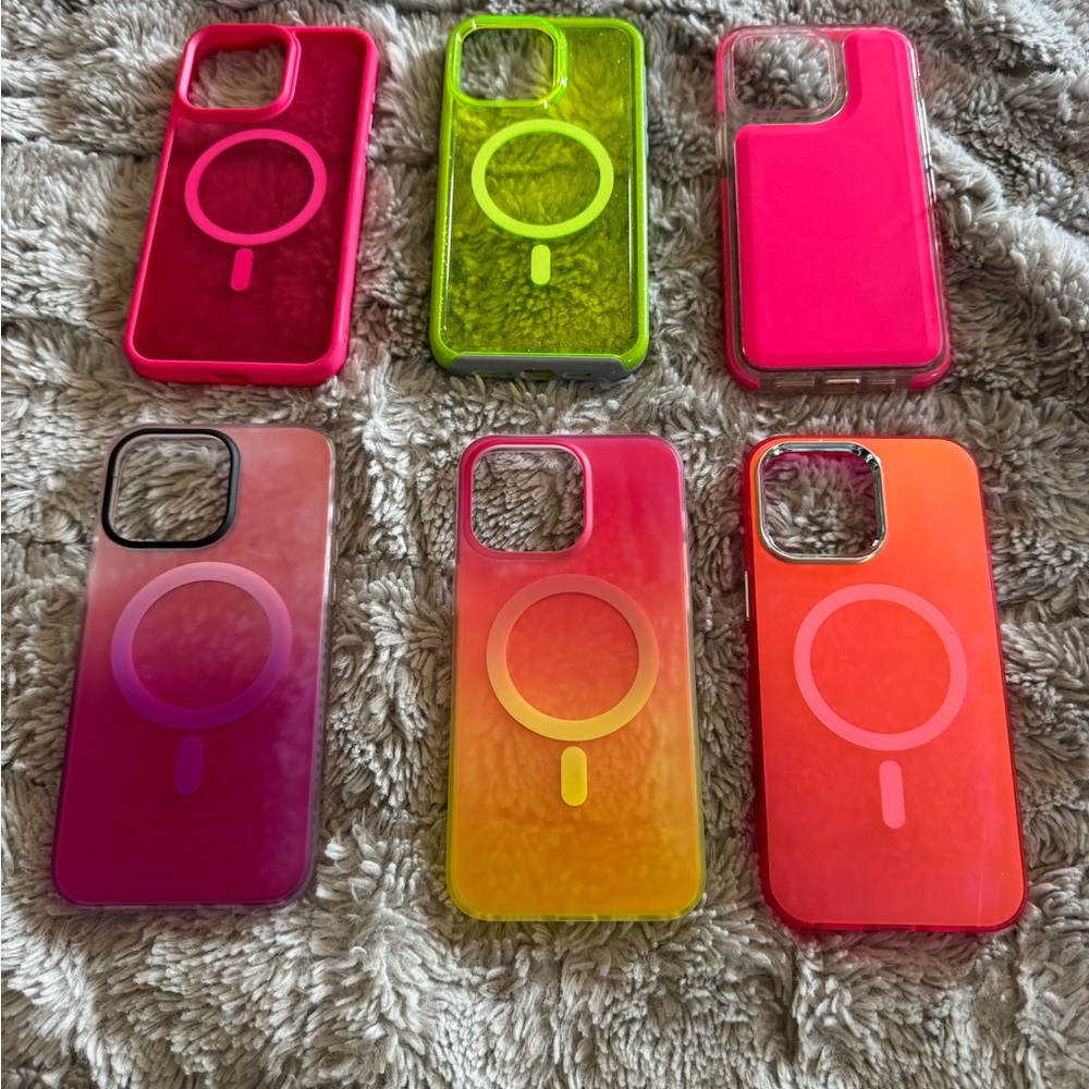 Vibrant Phone Case Set - Pink, Green, Orange iPhone 15 Pro max cases
